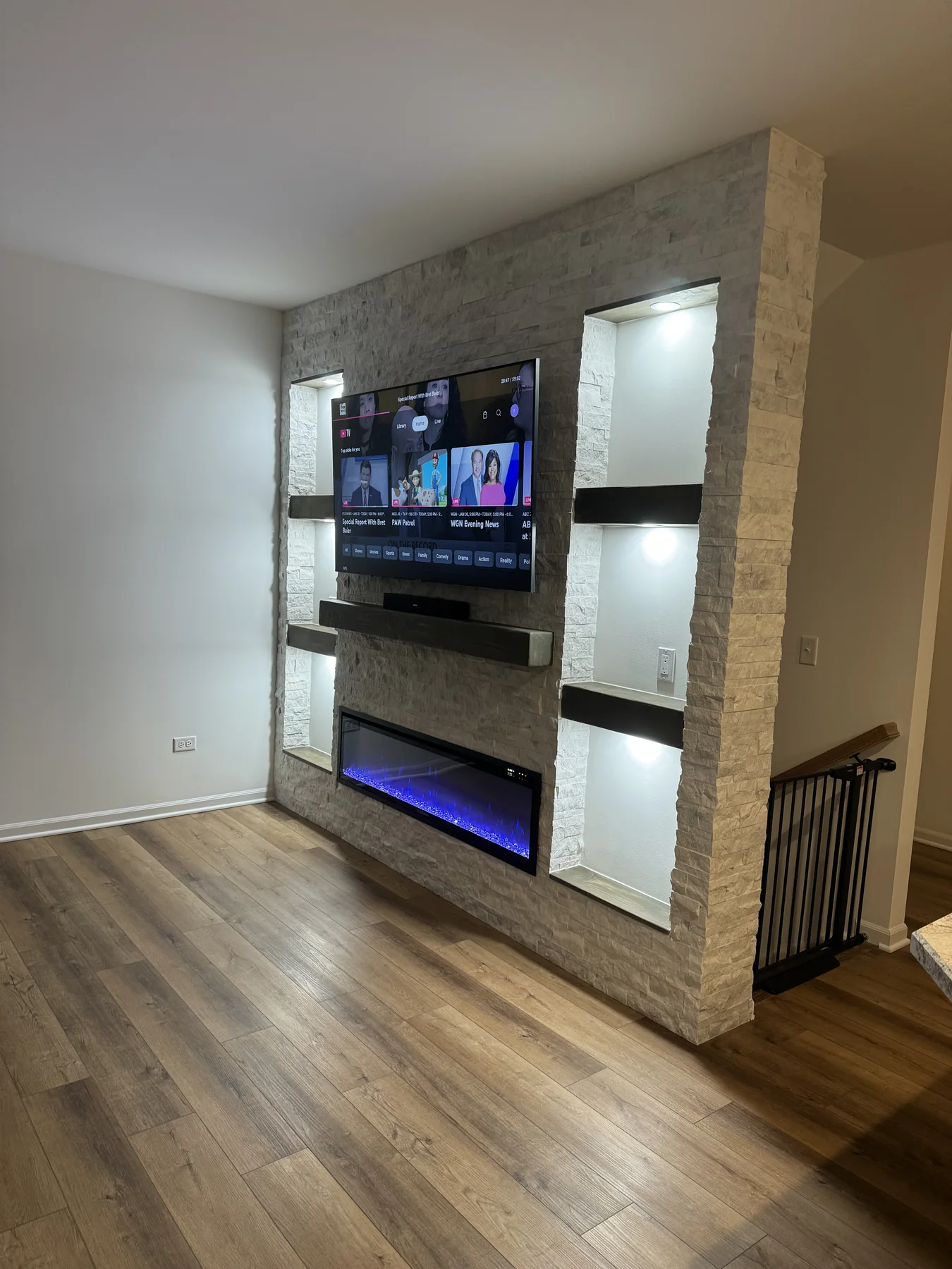 Finished GNC fireplace feature wall